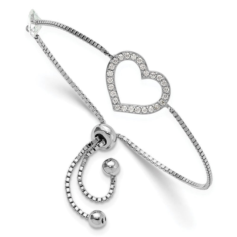 Sterlingsilber Rhodiniert Poliert Zirkonia Offen Herz Verstellbar Armband
