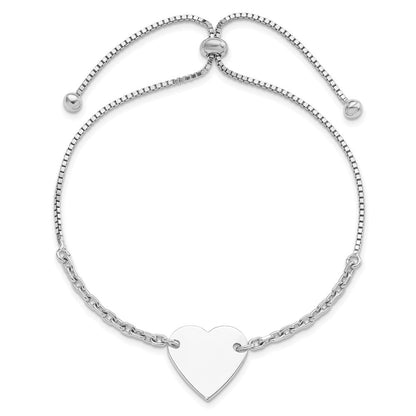 Sterlingsilber Rhodiniert Poliert Herz Plättchen Verstellbar Armband