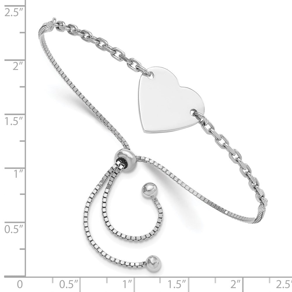 Sterlingsilber Rhodiniert Poliert Herz Plättchen Verstellbar Armband