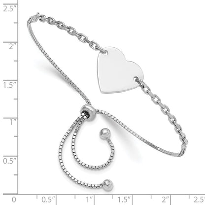 Sterlingsilber Rhodiniert Poliert Herz Plättchen Verstellbar Armband