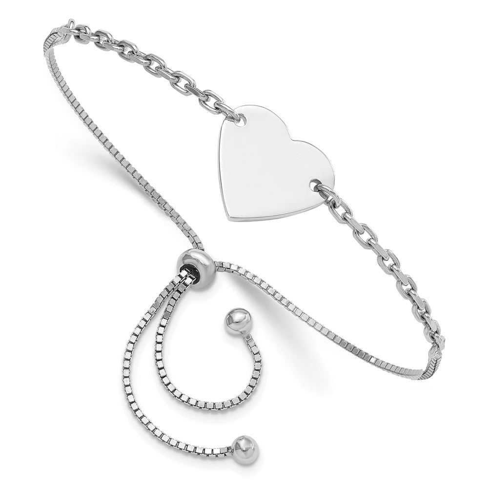 Sterlingsilber Rhodiniert Poliert Herz Plättchen Verstellbar Armband