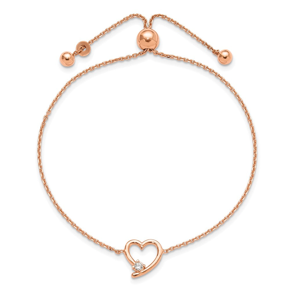 Sterlingsilber Rose Vergoldet Offen Herz mit Zirkonia Verstellbar Armband