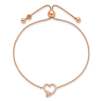 Sterlingsilber Rose Vergoldet Offen Herz mit Zirkonia Verstellbar Armband