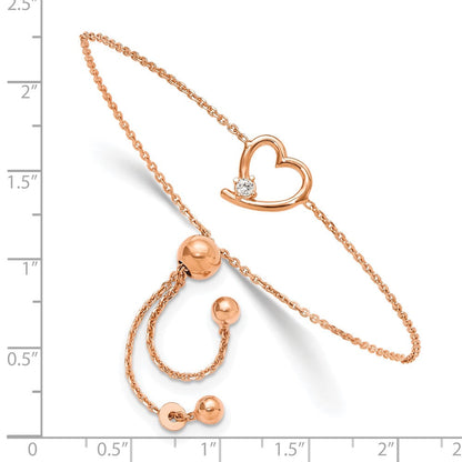 Sterlingsilber Rose Vergoldet Offen Herz mit Zirkonia Verstellbar Armband