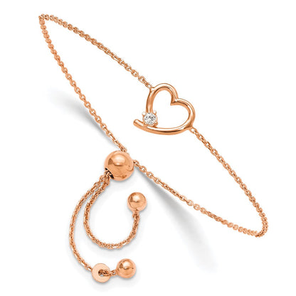 Sterlingsilber Rose Vergoldet Offen Herz mit Zirkonia Verstellbar Armband