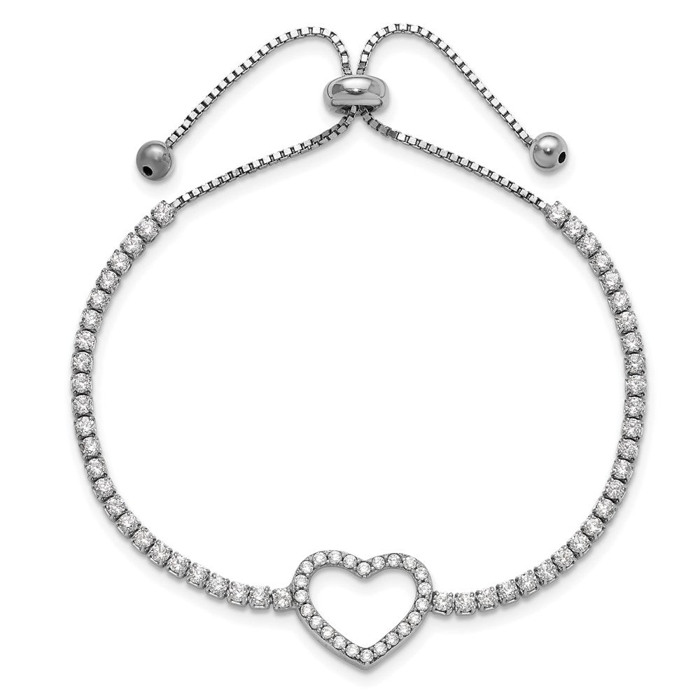 Sterlingsilber Rhodiniert Zirkonia Herz Verstellbar Armband