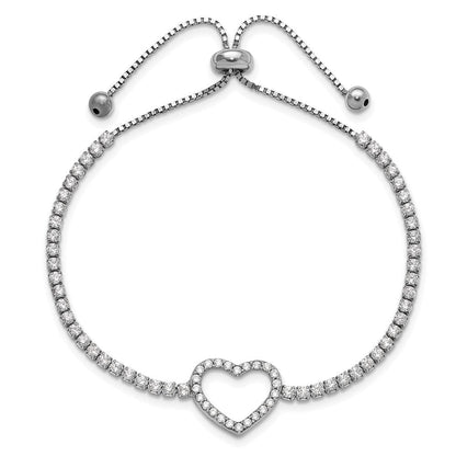 Sterlingsilber Rhodiniert Zirkonia Herz Verstellbar Armband