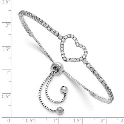 Sterlingsilber Rhodiniert Zirkonia Herz Verstellbar Armband