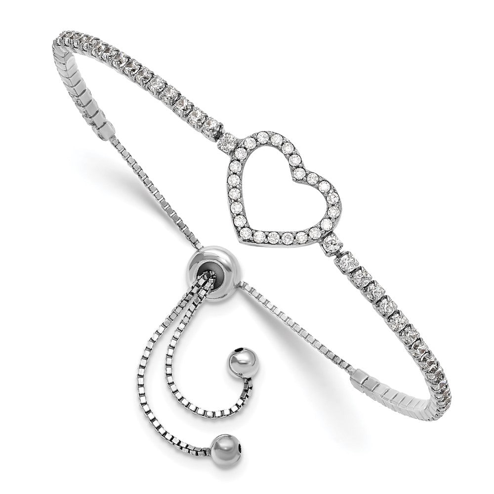 Sterlingsilber Rhodiniert Zirkonia Herz Verstellbar Armband