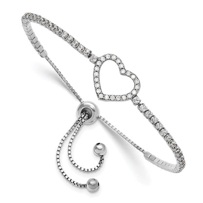 Sterlingsilber Rhodiniert Zirkonia Herz Verstellbar Armband