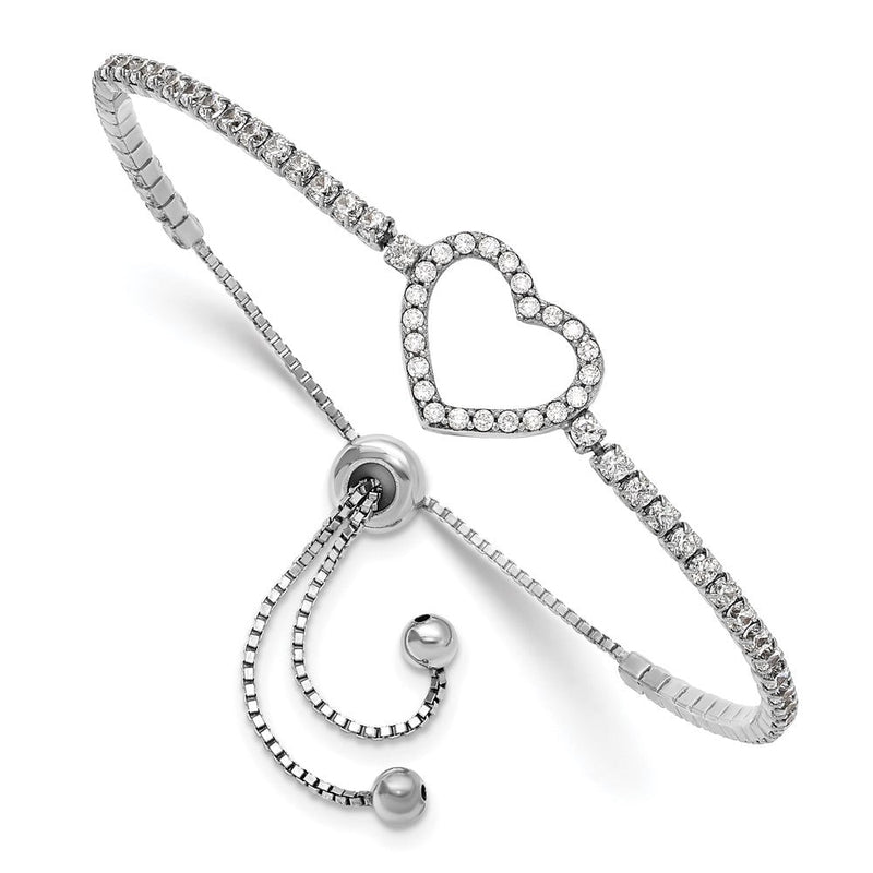 Sterlingsilber Rhodiniert Zirkonia Herz Verstellbar Armband