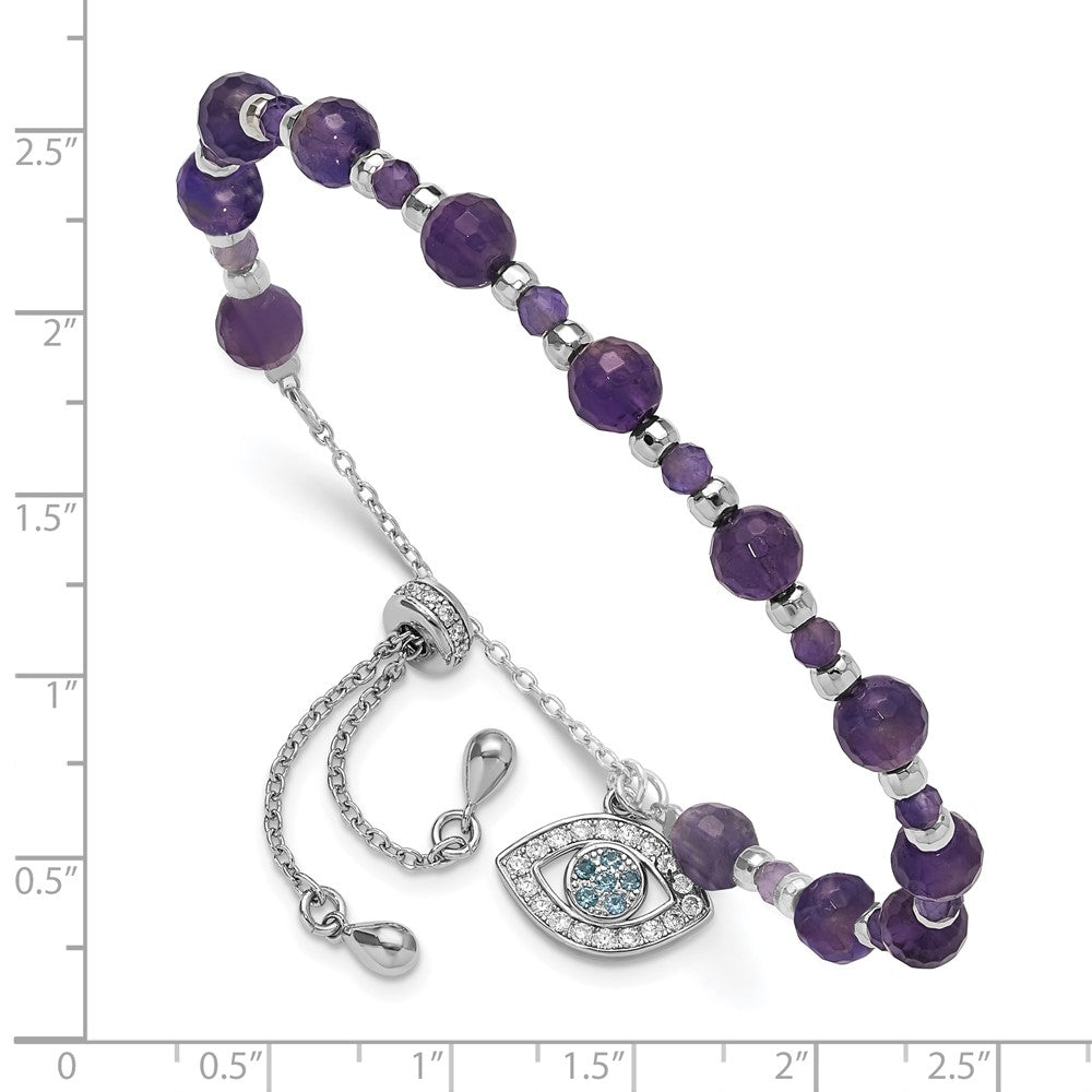 Sterlingsilber Rhodiniert Amethyst und Zirkonia und Blau Glas Verstellbar Armband