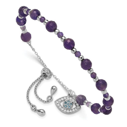 Sterlingsilber Rhodiniert Amethyst und Zirkonia und Blau Glas Verstellbar Armband