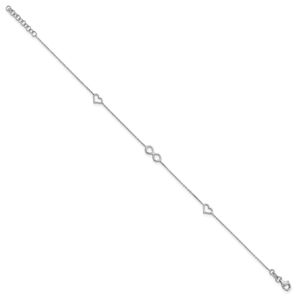 Sterlingsilber Rhodiniert Herz/infinity Symbol 9 Zoll Plus 1 Zoll Verlängerung. Fußkettchen