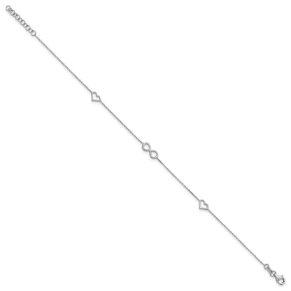 Sterlingsilber Rhodiniert Herz/infinity Symbol 9 Zoll Plus 1 Zoll Verlängerung. Fußkettchen