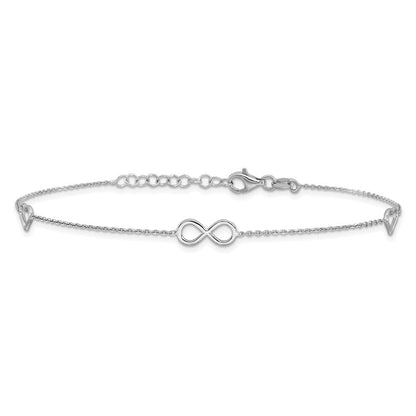 Sterlingsilber Rhodiniert Herz/infinity Symbol 9 Zoll Plus 1 Zoll Verlängerung. Fußkettchen