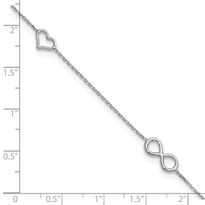 Sterlingsilber Rhodiniert Herz/infinity Symbol 9 Zoll Plus 1 Zoll Verlängerung. Fußkettchen