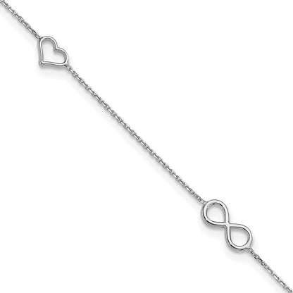 Sterlingsilber Rhodiniert Herz/infinity Symbol 9 Zoll Plus 1 Zoll Verlängerung. Fußkettchen