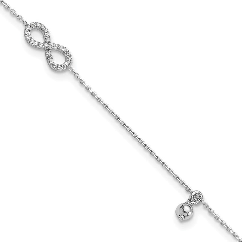 Sterlingsilber Rhodiniert Zirkonia Unendlichkeit 9 Zoll Plus 1 Zoll Verlängerung. Fußkettchen