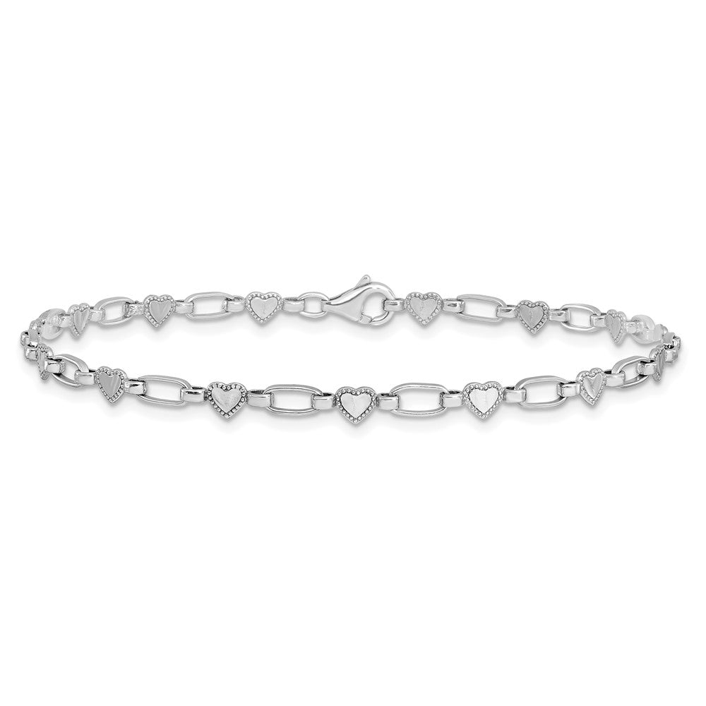 Sterlingsilber Rhodiniert Herz Glieder 10 Zoll Fußkettchen