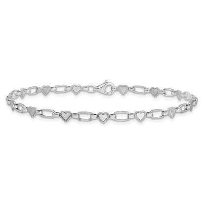 Sterlingsilber Rhodiniert Herz Glieder 10 Zoll Fußkettchen