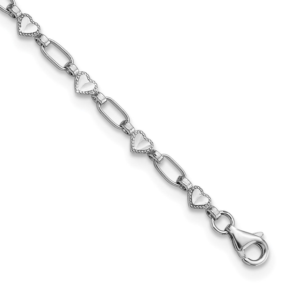 Sterlingsilber Rhodiniert Herz Glieder 10 Zoll Fußkettchen