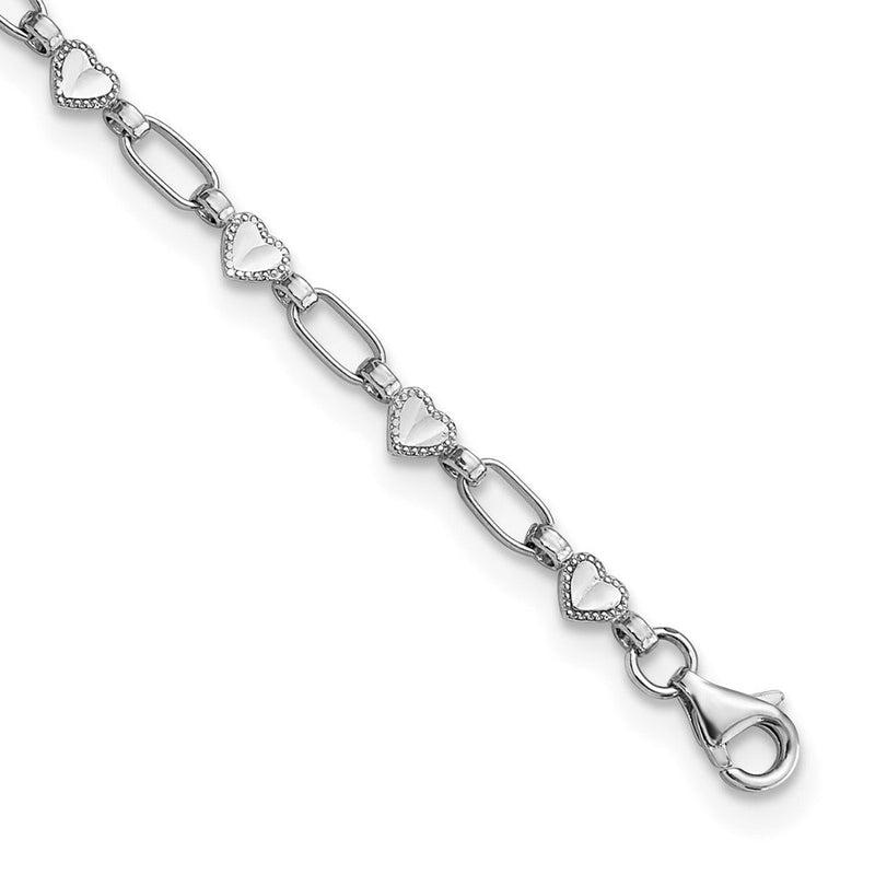 Sterlingsilber Rhodiniert Herz Glieder 10 Zoll Fußkettchen