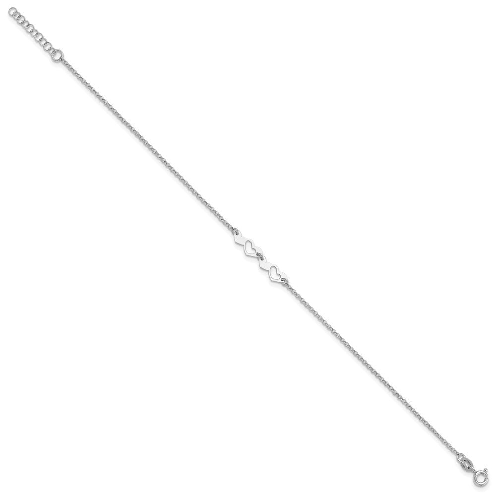 Sterlingsilber Rhodiniert Herzen 9 Zoll Plus 1 Zoll Verlängerung Fußkettchen