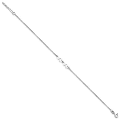Sterlingsilber Rhodiniert Herzen 9 Zoll Plus 1 Zoll Verlängerung Fußkettchen