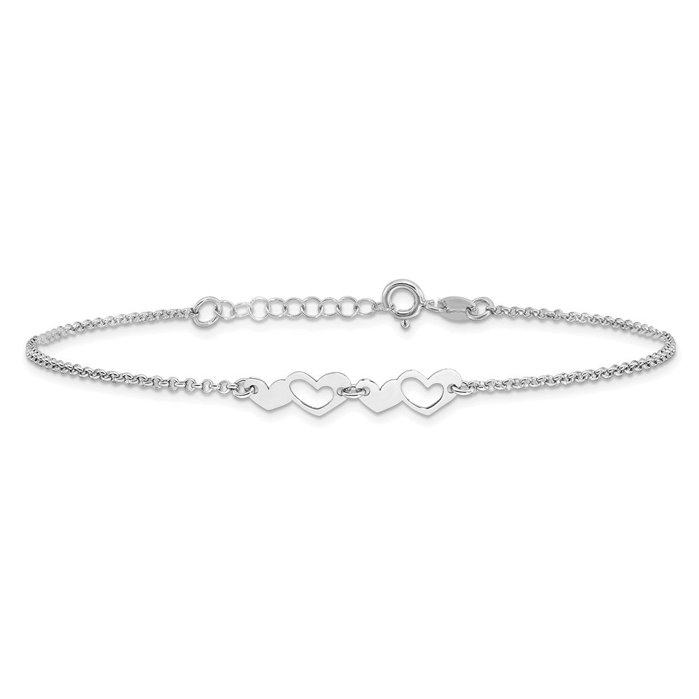 Sterlingsilber Rhodiniert Herzen 9 Zoll Plus 1 Zoll Verlängerung Fußkettchen