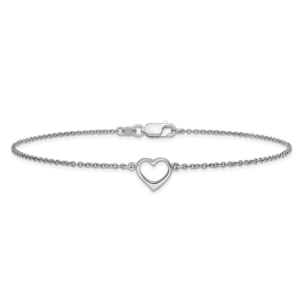 Sterlingsilber Rhodiniert Offen Herz 10 Zoll Fußkettchen