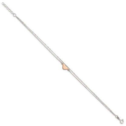Sterlingsilber Roséfarben 2-strand Herz 9 Zoll Plus 1 Zoll Verlängerung. Fußkettchen
