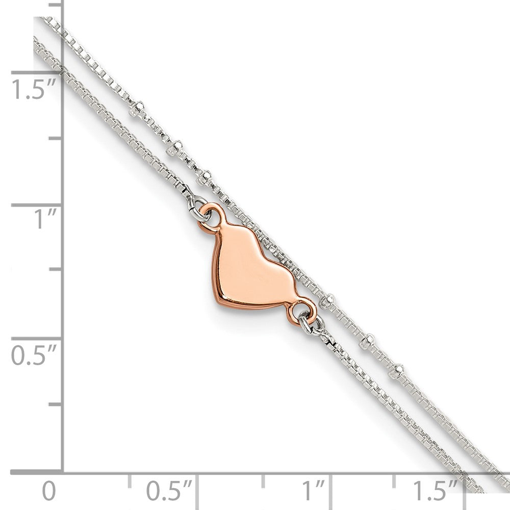 Sterlingsilber Roséfarben 2-strand Herz 9 Zoll Plus 1 Zoll Verlängerung. Fußkettchen