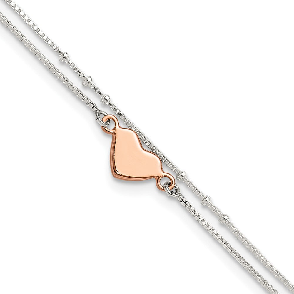Sterlingsilber Roséfarben 2-strand Herz 9 Zoll Plus 1 Zoll Verlängerung. Fußkettchen