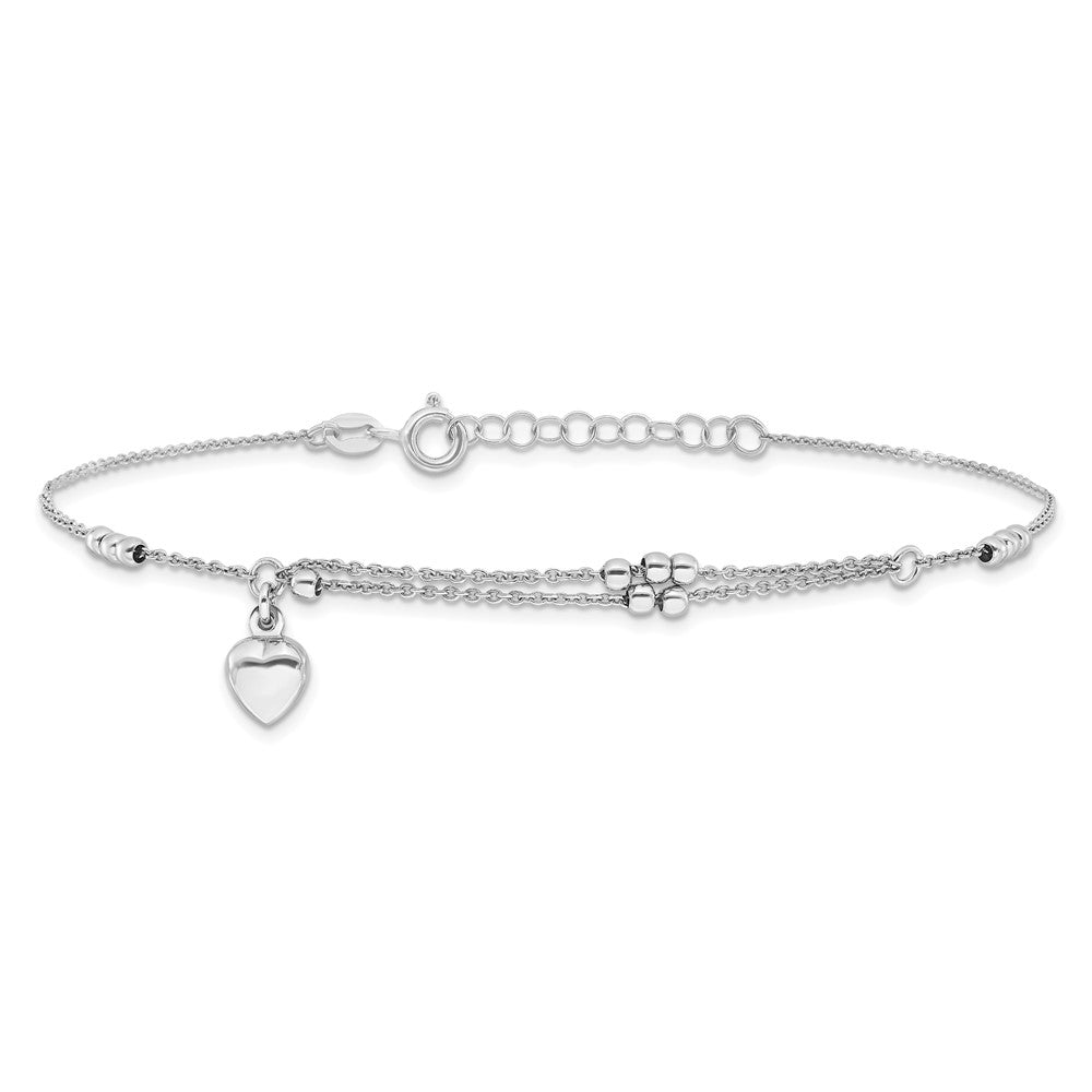 Sterlingsilber Rhodiniert Perlen und Herz 9 Zoll Plus 1 Zoll Verlängerung Fußkettchen