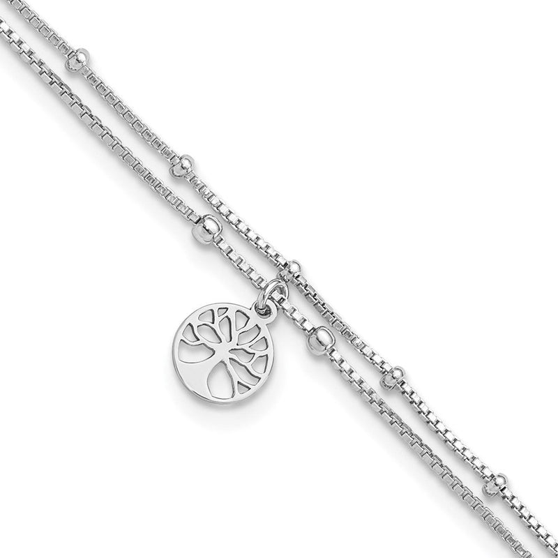 Sterlingsilber Rhodiniert Baum Of Leben 9 Zoll Plus 1 Zoll Verlängerung Fußkettchen
