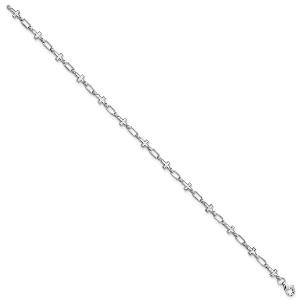 Sterlingsilber Rhodiniert Kreuz 7.5 Zoll Armband