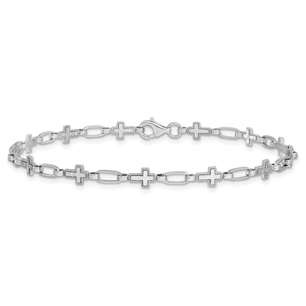 Sterlingsilber Rhodiniert Kreuz 7.5 Zoll Armband