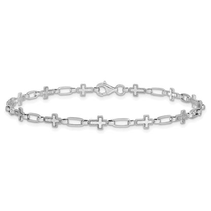 Sterlingsilber Rhodiniert Kreuz 7.5 Zoll Armband