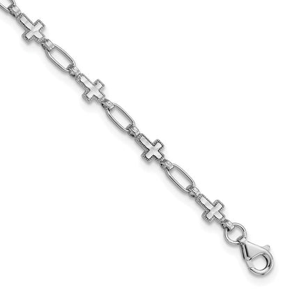 Sterlingsilber Rhodiniert Kreuz 7.5 Zoll Armband