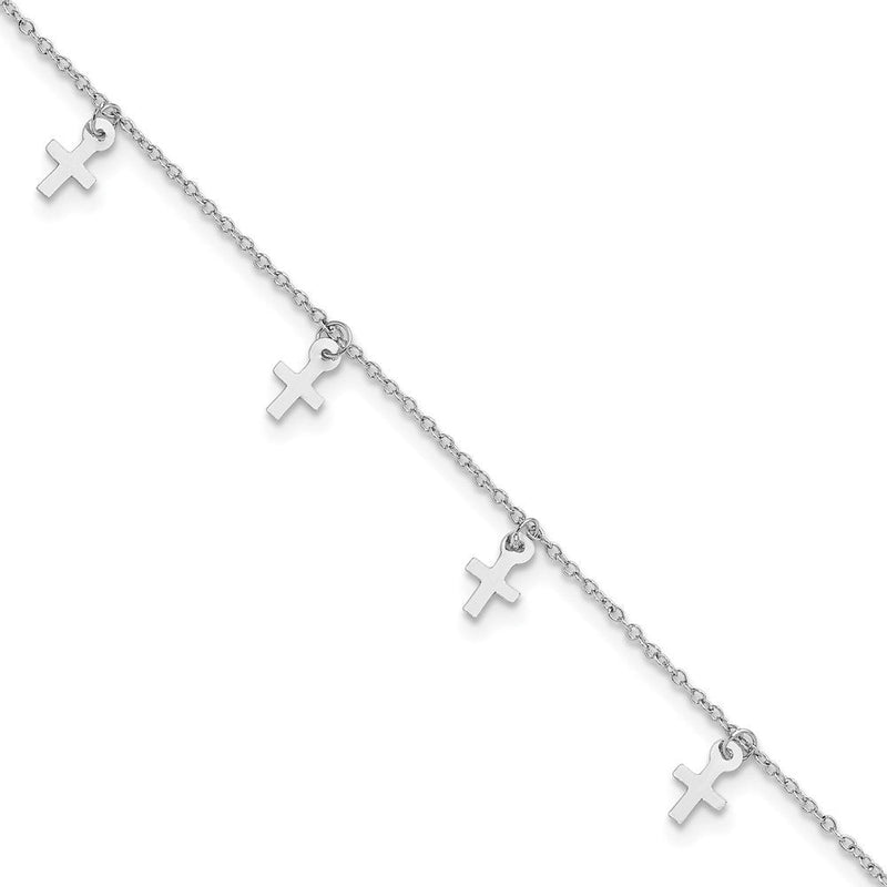 Sterlingsilber Rhodiniert Poliert Kreuz 9.5 Zoll Plus 1 Zoll Verlängerung. Fußkettchen