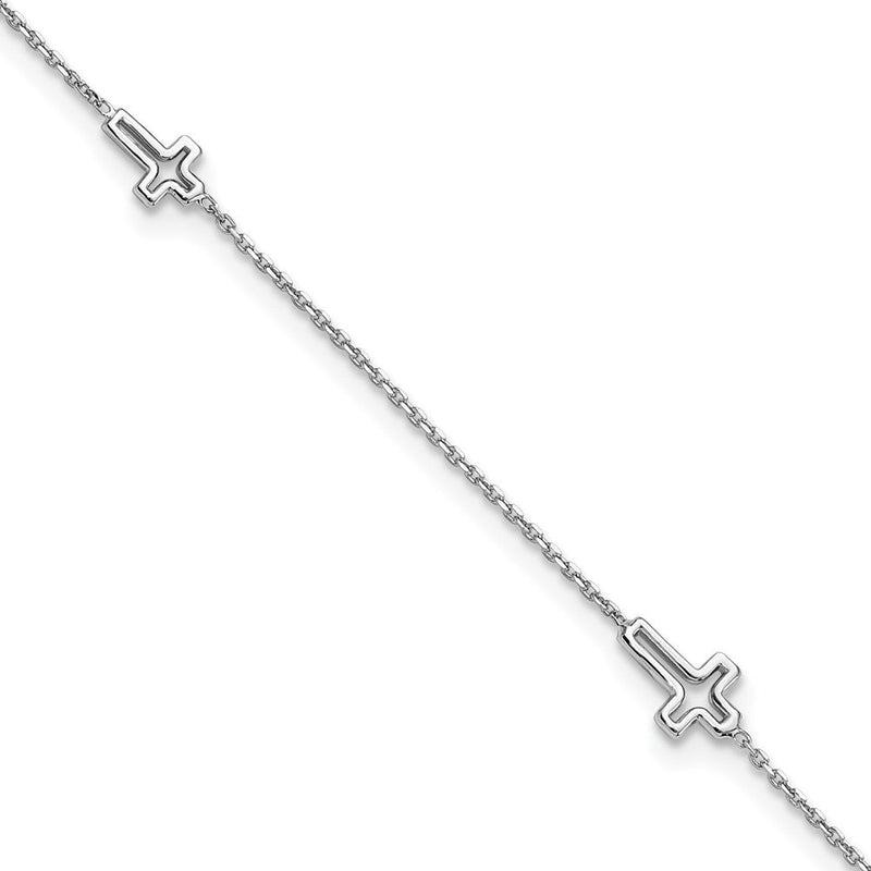 Sterlingsilber Rhodiniert Offen Kreuz 9 Zoll Plus 1 Zoll Verlängerung. Fußkettchen