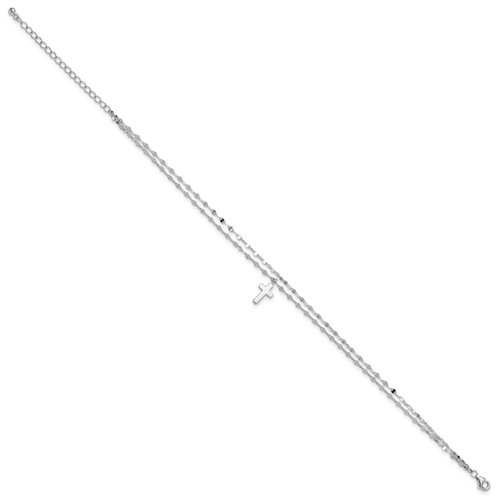 Sterlingsilber Rhodiniert 2-strand Kreuz 8.75 Zoll Plus 2 Zoll Verlängerung Armband