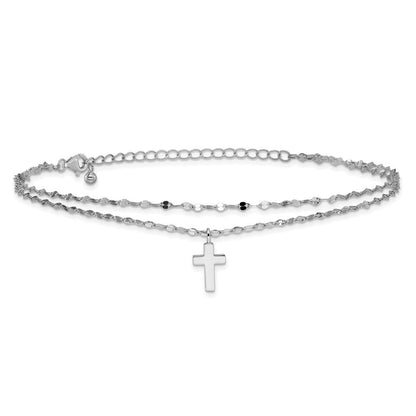 Sterlingsilber Rhodiniert 2-strand Kreuz 8.75 Zoll Plus 2 Zoll Verlängerung Armband