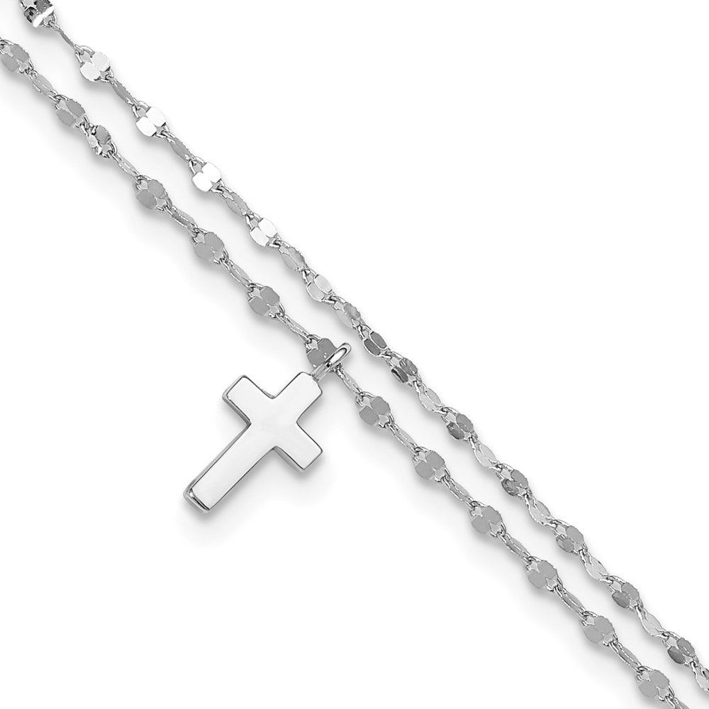 Sterlingsilber Rhodiniert 2-strand Kreuz 8.75 Zoll Plus 2 Zoll Verlängerung Armband