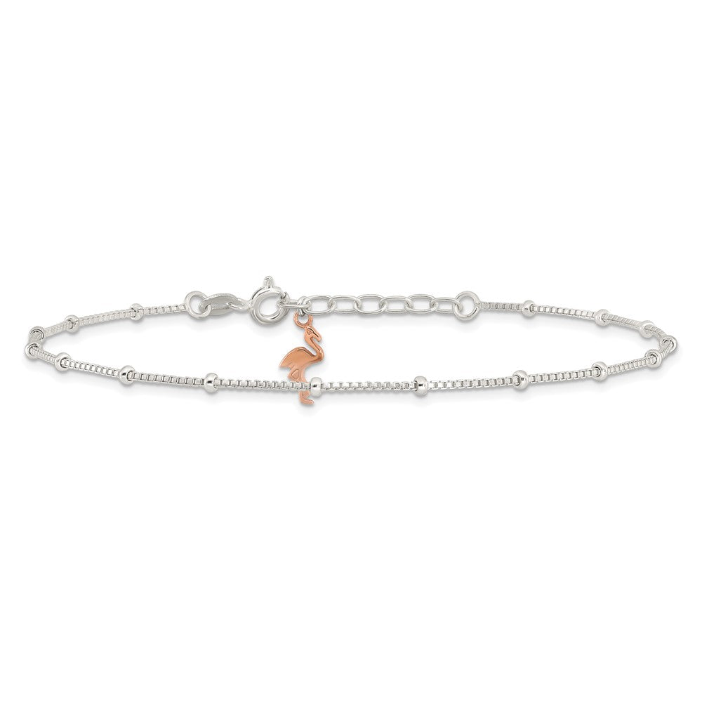 Sterlingsilber Gekugelt Roséfarben Flamingo 9 Zoll Plus 1 Zoll Verlängerung Fußkettchen