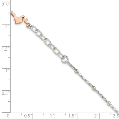 Sterlingsilber Gekugelt Roséfarben Flamingo 9 Zoll Plus 1 Zoll Verlängerung Fußkettchen