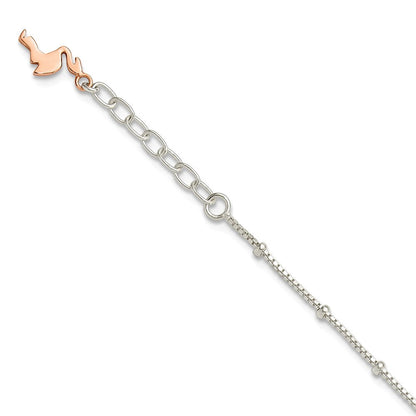 Sterlingsilber Gekugelt Roséfarben Flamingo 9 Zoll Plus 1 Zoll Verlängerung Fußkettchen