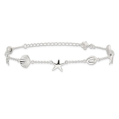 Sterlingsilber Poliert Meer Leben 8.5 Zoll Plus 2 Zoll Verlängerung. Armband