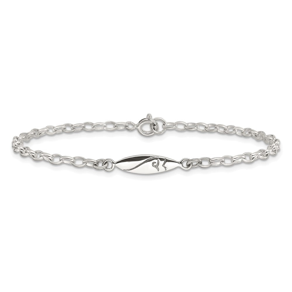 Sterlingsilber Antikisiert Poliert Geätzt Surf Board 7.25 Zoll Glieder Armband